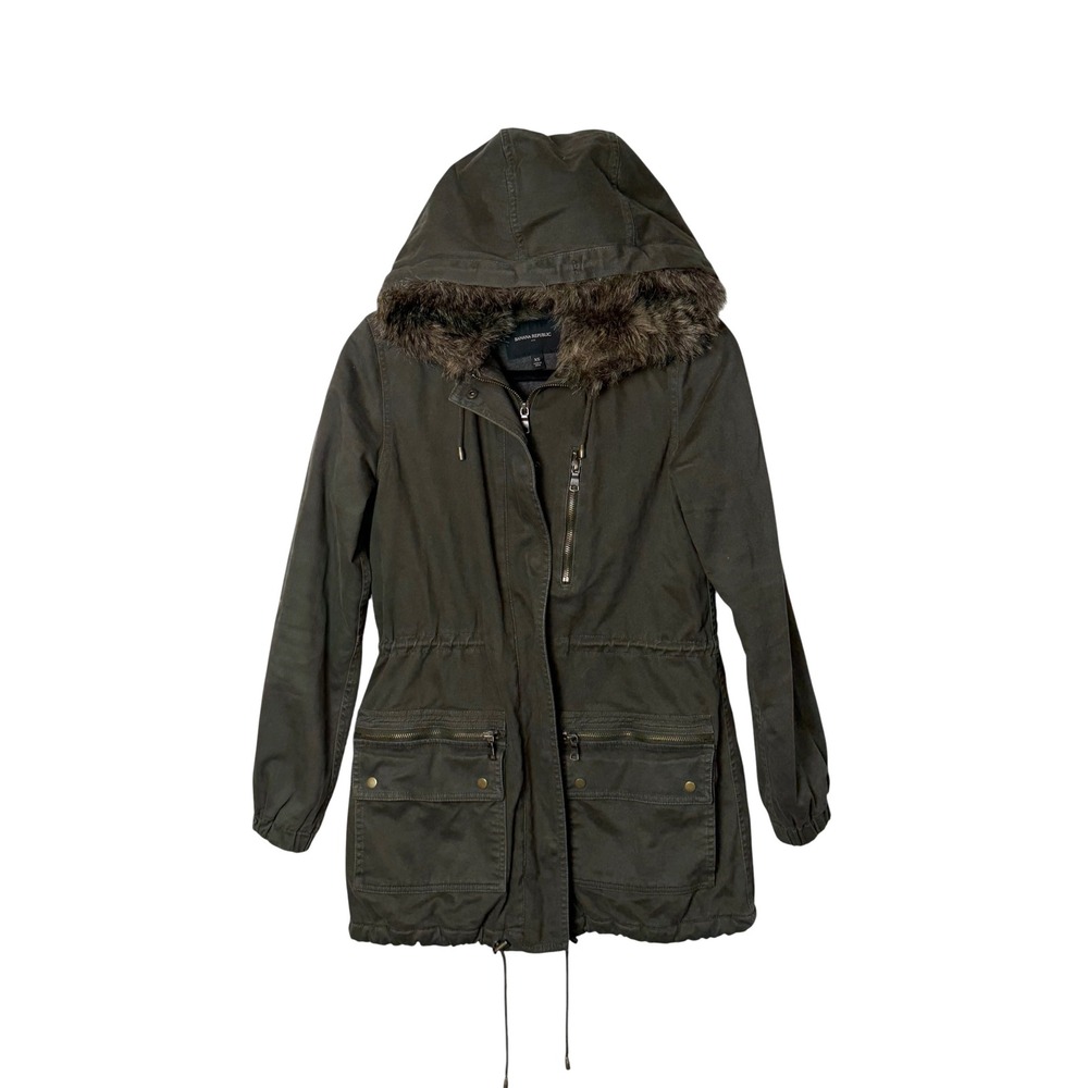 Banana Republic Olive Green Fur Hooded Winter Parka, XS